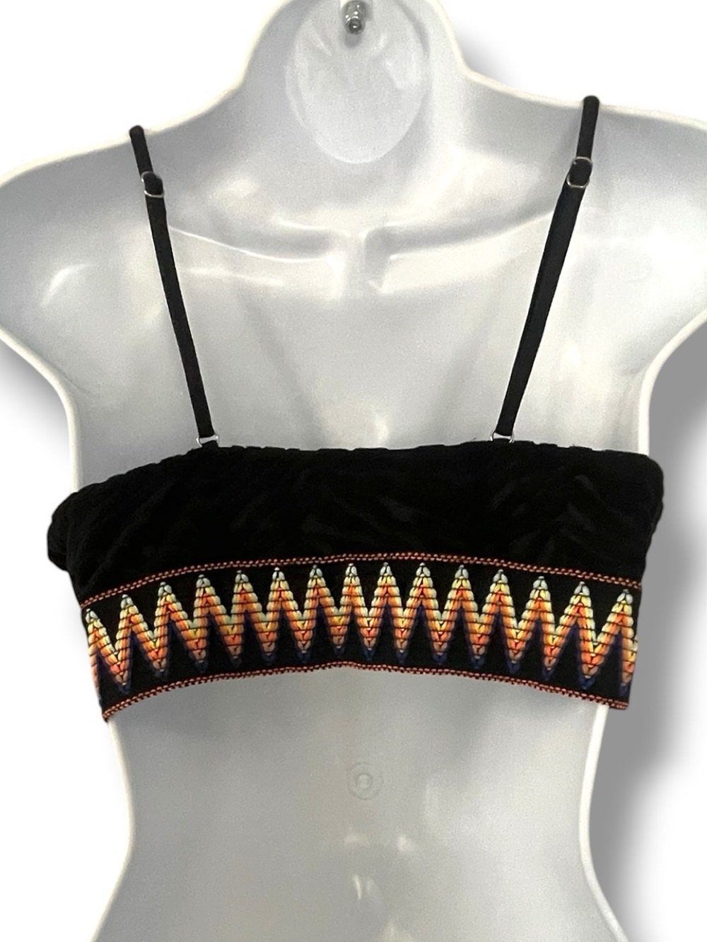 Bralette Crop Top Aztec Textured & Embroidered Trim Ring Detail Boho Festival - Picture 3 of 9